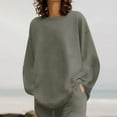 thumbnail image 4 of 2 Piece Plus Size Outfits for Women Fall Loose Cotton Linen Loungewear Set Long Sleeve Crew Neck Tops Wide Leg Pants Suit, Gray, L, 4 of 7