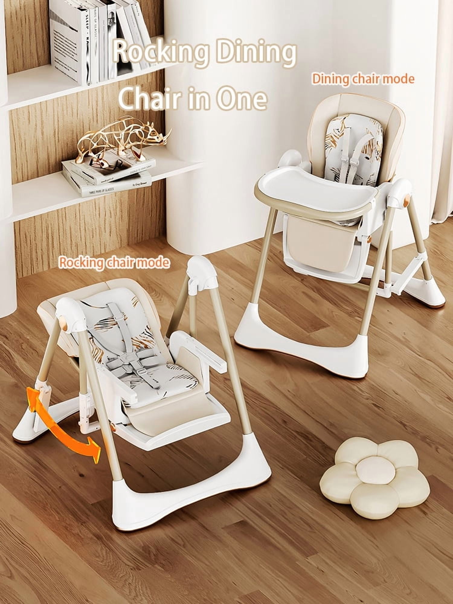 3 in 1 Baby Swing Convertible BabyHigh Chair,Portable Baby Feeding Chairs,Baby Folding Dining Chairs for Babies and Toddlers,Adjustable Height,Unisex,KHAKI