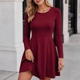thumbnail image 5 of ZHYou Women Long Sleeves A-Line Mini Dresses Crew Neck Flowy High Waist Flare Swing Dresses for Big Women,Wine,Size M, 5 of 8