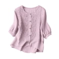 thumbnail image 6 of Wutalume Women's 3/4 Sleeve Button Down Top - Casual Cotton Blouse with Front Button Closure, 3/4 Sleeve Blouses for Women, Womens Summer Tops Lightweight,Pink L, 6 of 8