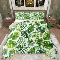 Manfei Plam Mostera Pattern Bedding Comforter Set,Tropical Botanical Plant Twin Comforter Sets,Green Beige Bedding Set For Kids,Microfiber Bedroom Decor Reversible,2 Pieces
