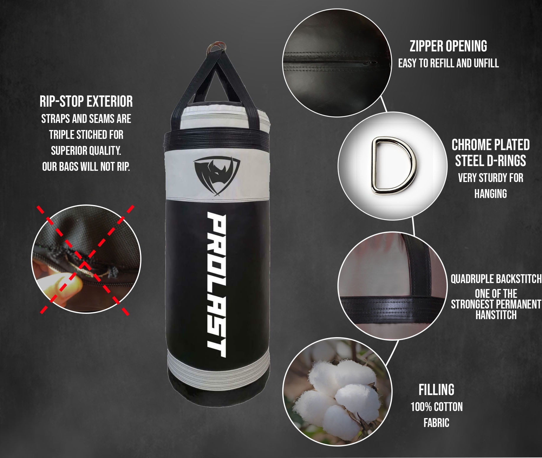 PROLAST 4FT XL 150LB Heavy Punching Bag Special Edition WHITE