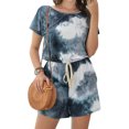 thumbnail image 4 of Women Tie Dyed Print Color Block Short Sleeve Drawstring Rompers, 4 of 7