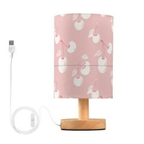 Bedside Desk Lamp LED Bulb Night Light USB Power Fabric Lampshade Table Lamps Lovely Pink Cherry