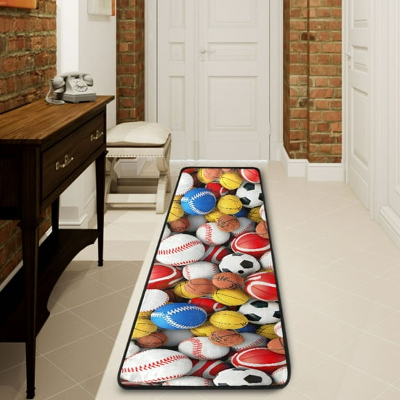 Ryvnso Footballs Baseballs Hallway Runner Rugs Floor Carpet Non Slip Entryway Mat 2' x 6'
