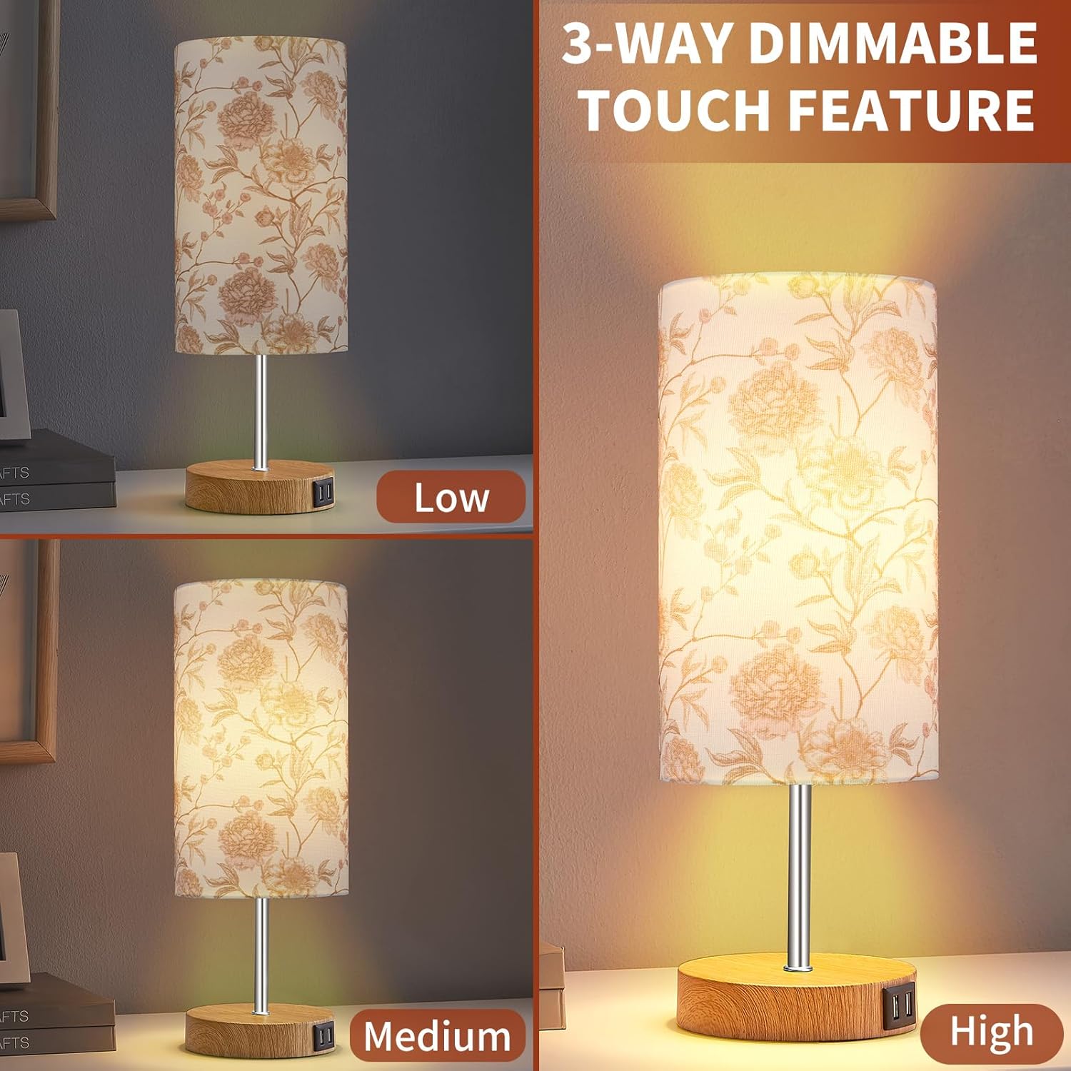 Cinkeda 15" Touch Control Table Lamp with USB Ports photo 2