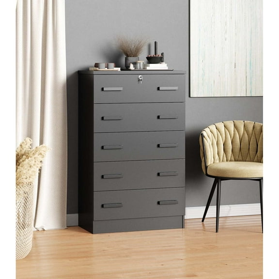 Woodpeckers Furniture and Mattress 5 Drawer Chest Wooden Dresser with Lock