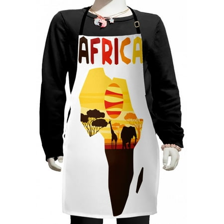

Elephant Kids Apron Concept Continent Map with Wild Life Scene Boys Girls Apron Bib with Adjustable Ties for Cooking Baking Painting Brown Mustard by Ambesonne
