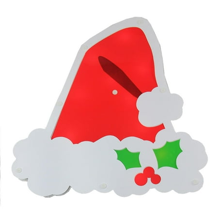 12.5" Lighted Santa Hat with Holly Berries Window Silhouette Decoration