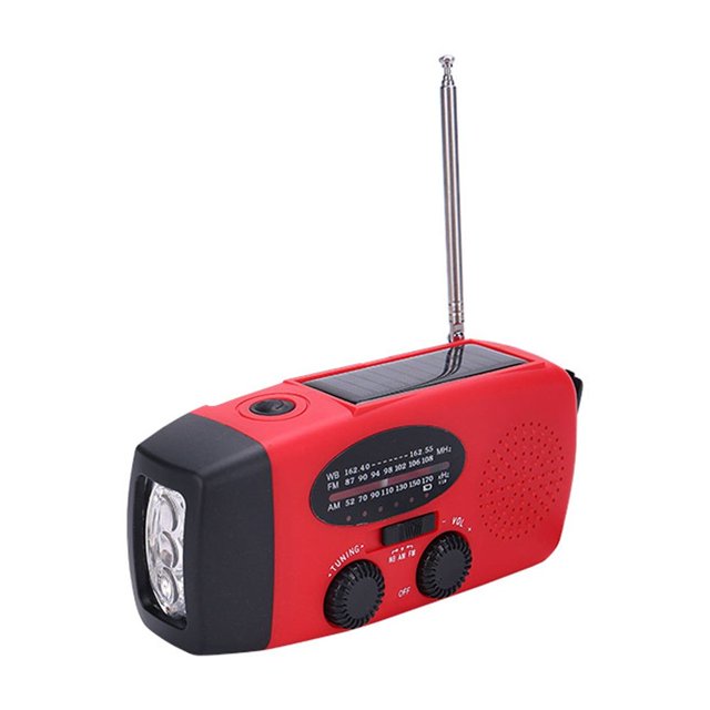 CNKOO Solar Emergency Radio with Generator Crank AM/FM/NOAA LED Flashlight 2000mAh Mobile Phone Charger 3 Charging Modes Red