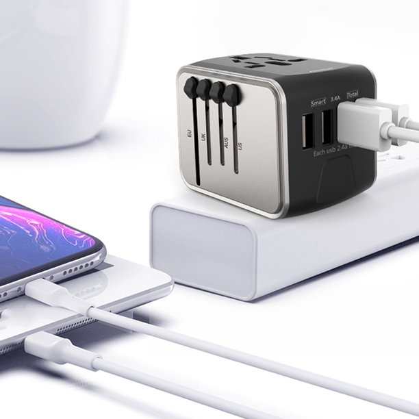 Convertidor de cargador USB de 4 puertos, adaptador de corriente CA de pared para MacBook/iPhone (negro)