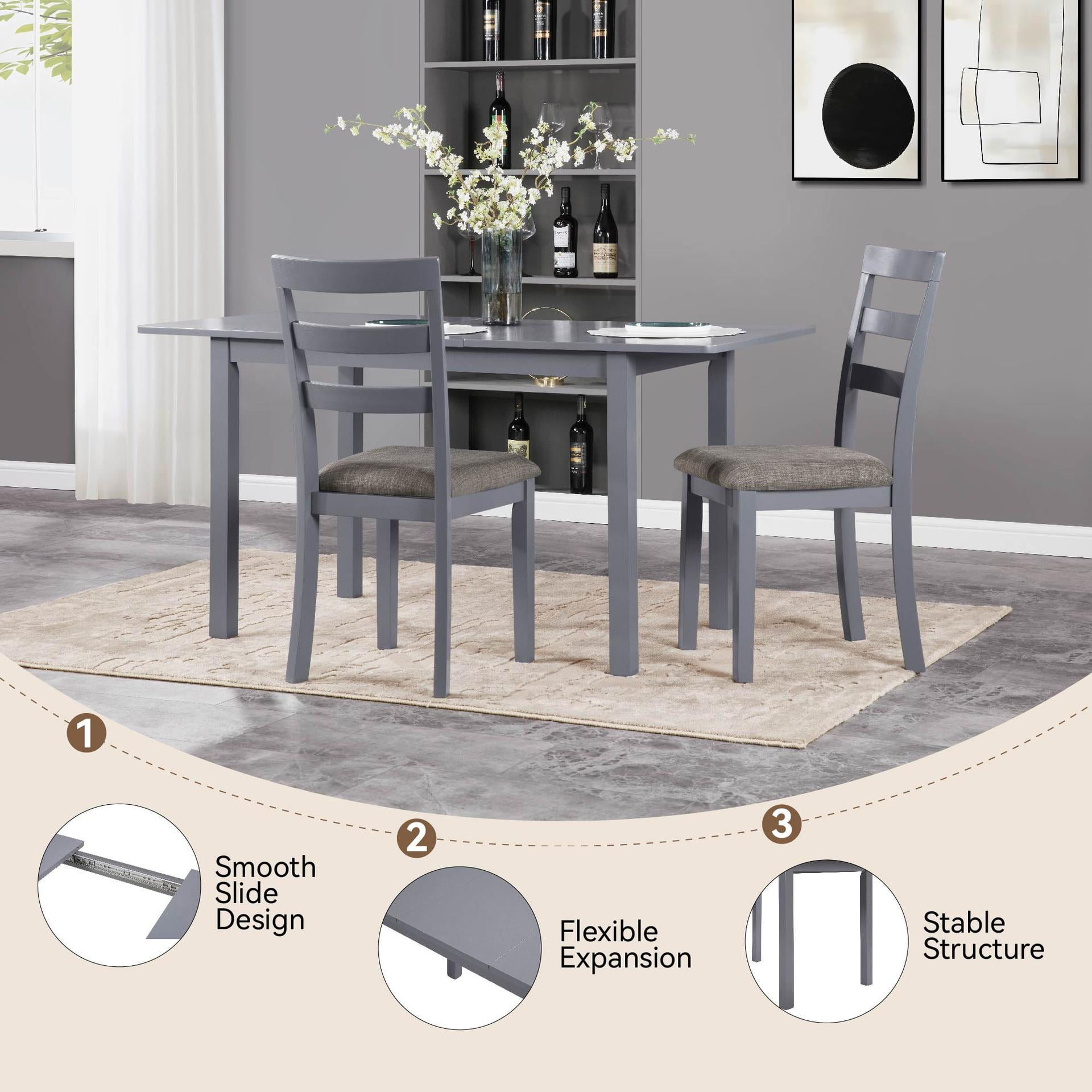 Lisonu 59" Extendable Dining Table, Modern Dark Gray Wooden Kitchen Table for 4-8 People, Space-Saving Expandable Table for Dining Room, Home Office & Small Living Spaces