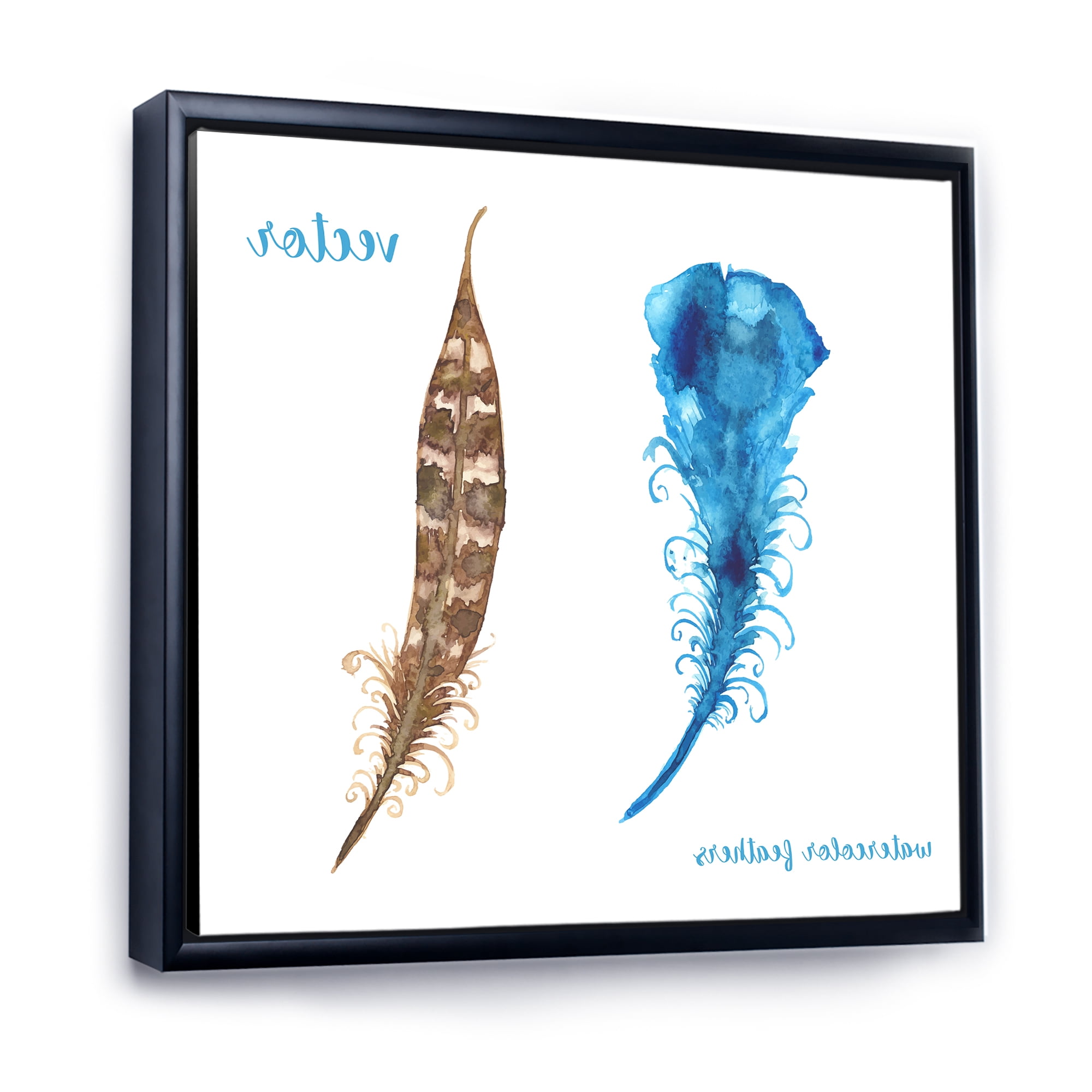 Designart 'Ethnic Boho Watercolor Feathers' Bohemian & Eclectic Framed Canvas Wall Art Print