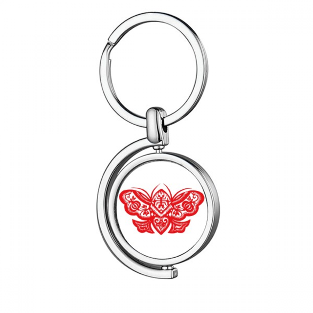 Rojo chino tradicional corte de papel Rotating keychain Metal Keyring Holder