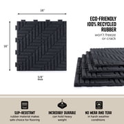 GroundSmart 16 x 16 x 5/8 Gray SmartLoc Herringbone Floor Tile Rubber Patio Paver, 9 Pack