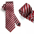 thumbnail image 3 of Men Black Red Stripes Tie Sets Classic Silk Formal Neckties Pocket Square Set for Business Wedding, 3 of 6