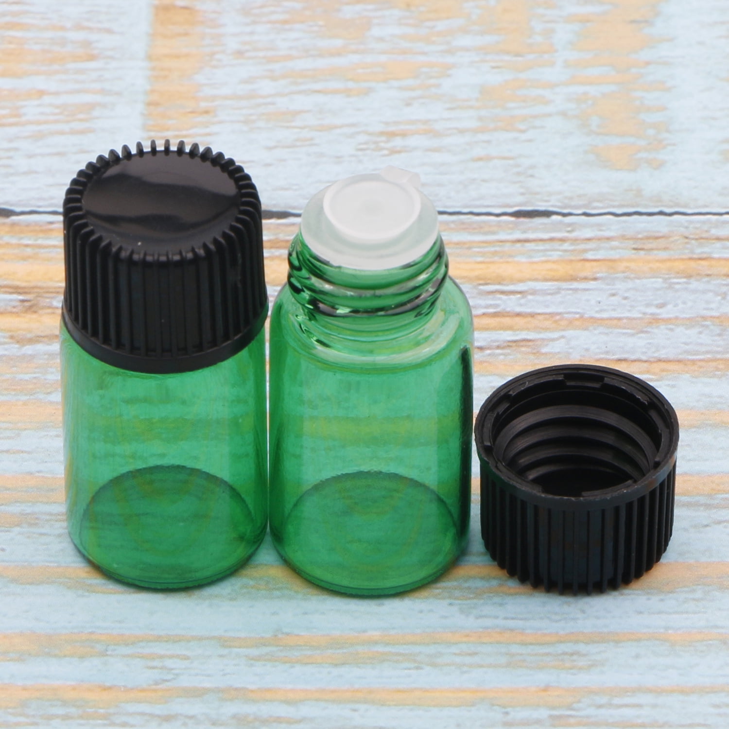 Glass Essential Oil Bottle 50pcs 3ml Small Sample Jars with Orifice Reducers for Dispensing Reagent Sample Perfume Essential Oil,Green