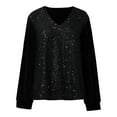 thumbnail image 4 of Womens Fall Tops New V Neck Shiny Sequin Elegant Sequin 3/4 Sleeve Loose Version Of Sequin Womens Dressy Casual Shirts,Black,3XL, 4 of 5