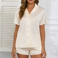 thumbnail image 6 of QQAMB Pajamas for Women Set 2 Piece Soft Button Up Pjs Short Sleeve Summer Lounge Sets Comfy Solid Color Sleepwear with Shorts White S, 6 of 6