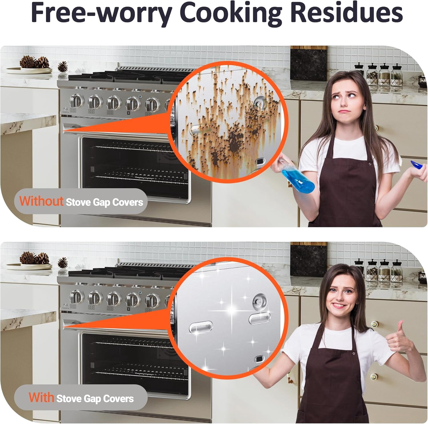 ABCISI Stove Counter Gap Covers, 316 Stianless Steel Stove Gap Filler Oven Side Gap Filler, Won't Melt Like Silicone or Corrode Away With Salt Like 304 Stainless Steel(23.6 Inches,2 PACK)