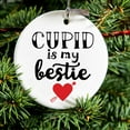 thumbnail image 2 of DistinctInk Hanging Ceramic Christmass Tree Ornament with Gold String - Great Gift / Present - 2 3/4 inch diameter - Cupid is My Bestie - Heart - Valentine, 2 of 2
