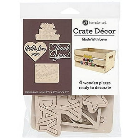 Hampton Art Brown Wood Crate Décor Made with Love, 4 Pieces