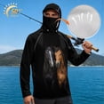 thumbnail image 3 of SEANATIVE Men's Fishing Rash Guard, Sun Protection Long Sleeve Fishing Shirt Pullover with Mesh Face Mask Sun Protective Shirt Summer Outfits for Outdoor, L, Horse Pattern Black, 3 of 7