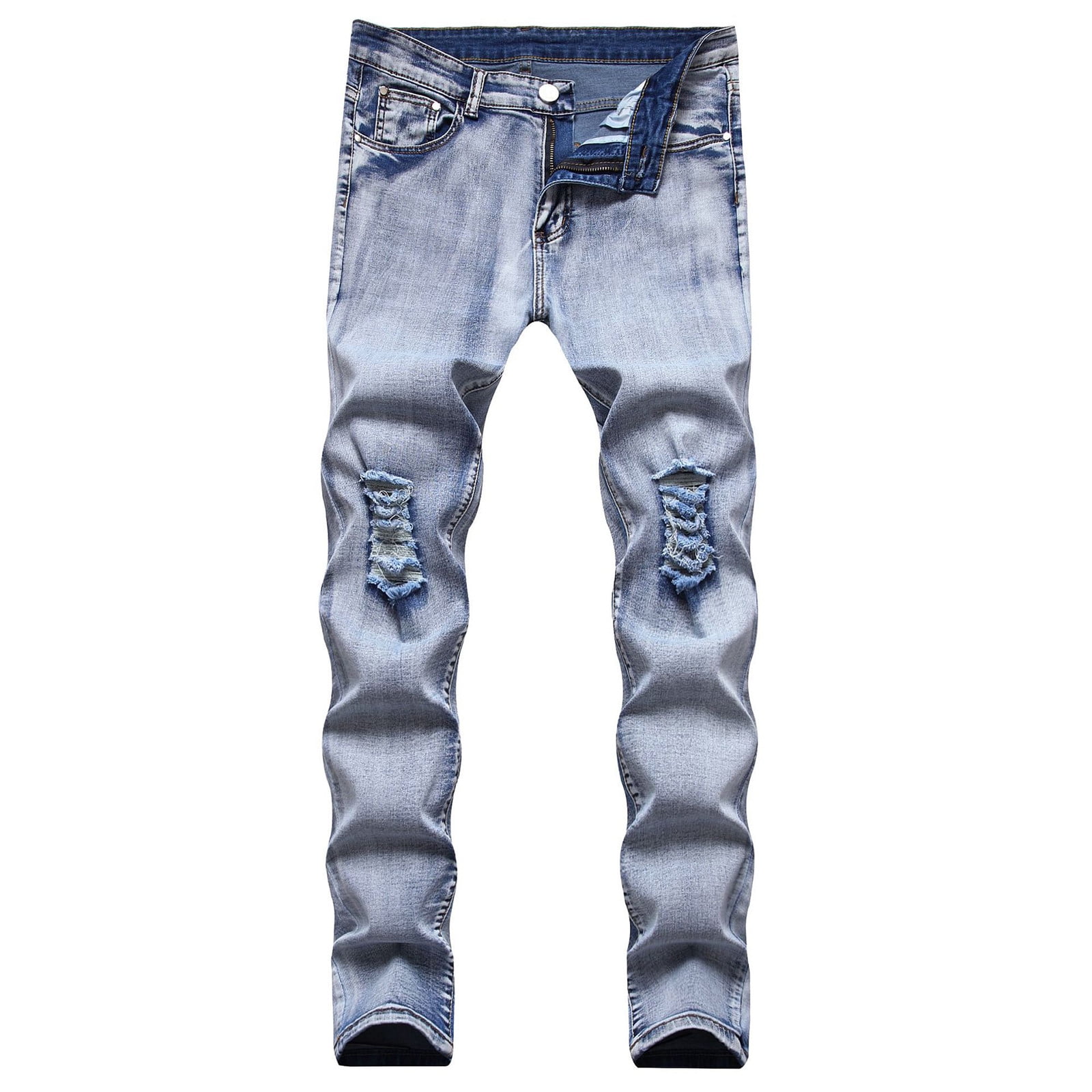 Dezsed Men's Ripped Jeans Clearance Men's New Tight-fitting Ripped Straight Hip-hop Stretch Motorcycle Denim Trouser Light Blue - Walmart.com