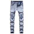 thumbnail image 1 of Pantalones de mezclilla de motocicleta elásticos de hip-hop rectos rasgados nuevos ajustados para hombres Pompotops oipoqjl22793, 1 of 1