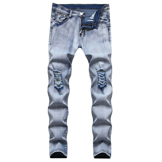 Pantalones de mezclilla de motocicleta elásticos de hip-hop rectos rasgados nuevos ajustados para hombres Pompotops oipoqjl22793