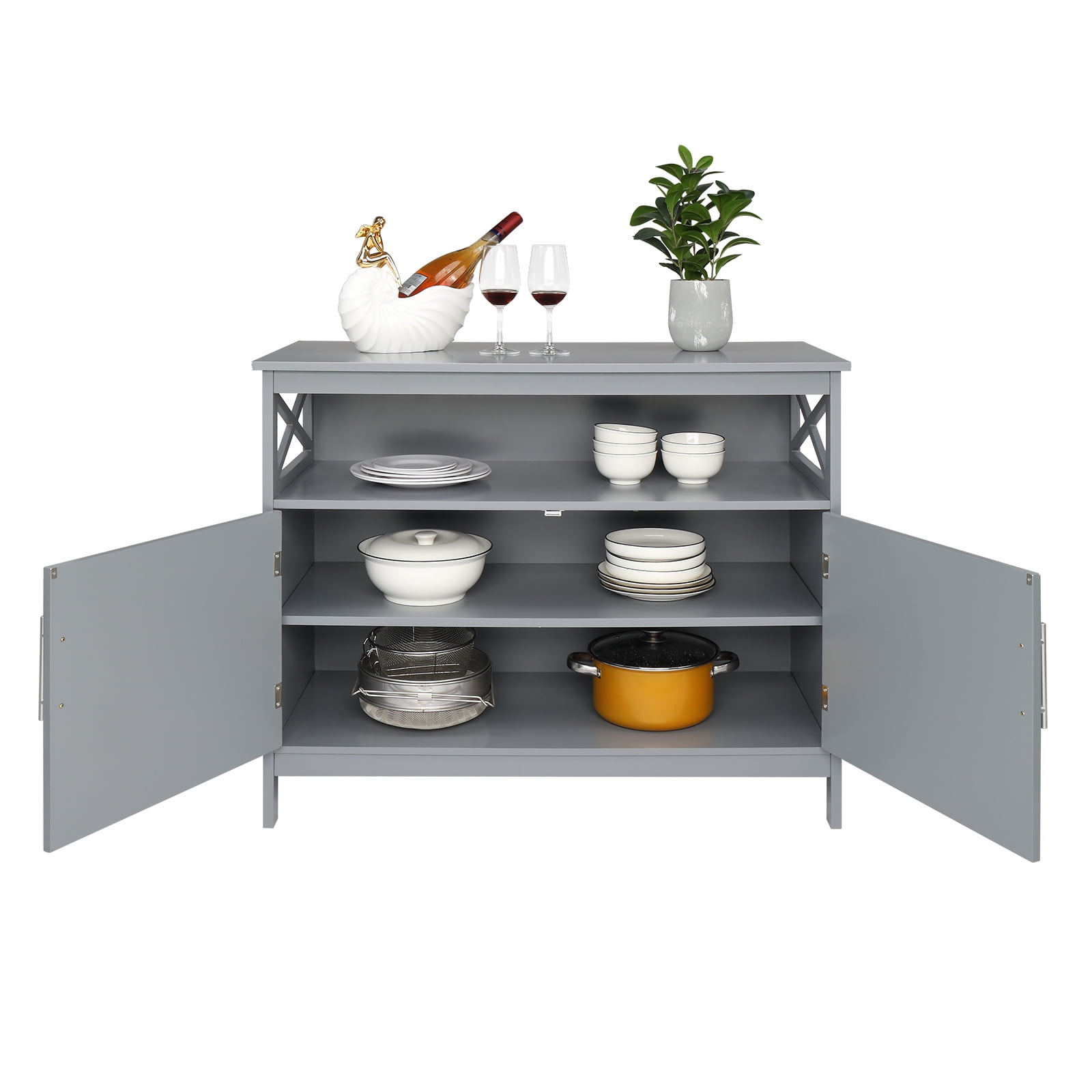 Lowestbest Kitchen Accent Buffet Side Cabinet, Entrance Service Locker Entrance Kitchen Restaurant Console, Gray Lowestbest Kitchen Accent Buffet Side Cabinet, Entrance Service Locker Entrance Kitchen Restaurant Console, Gray