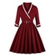 thumbnail image 2 of Vestido de fiesta con cinturón liso elegante vintage con cuello en V y manga media para mujer Fridja qw569, 2 of 8