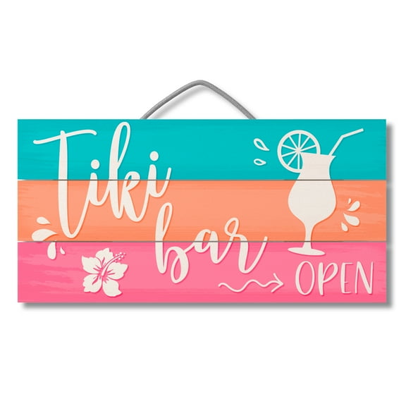 CounterArt "Tiki Bar Open" Decorative Slatted Pallet Wood Sign 12" by 6"