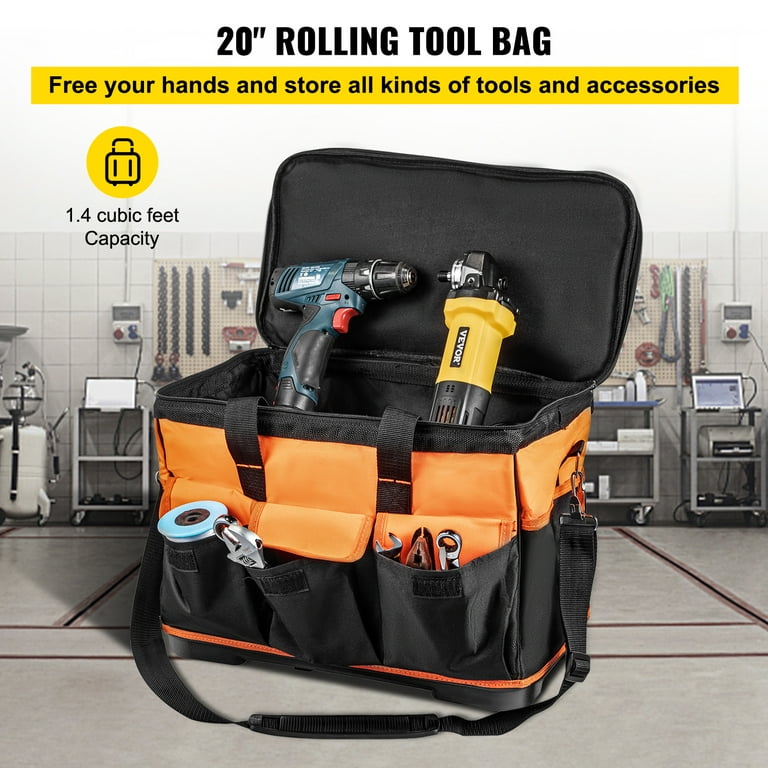 VEVOR Rolling Tool Bag, 20-inch 17 Pockets Bag with Two 2.56in
