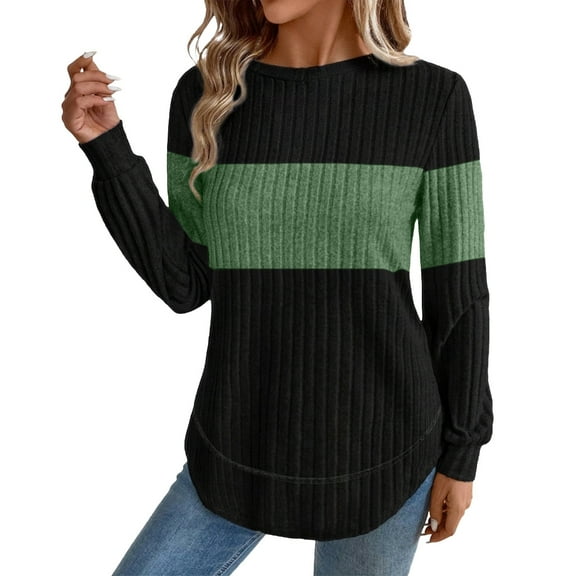 Women's Loose Long-Sleeve Curved Hem Knit Top, Autumn Round Neck Casual Pullover Sweater Shirt