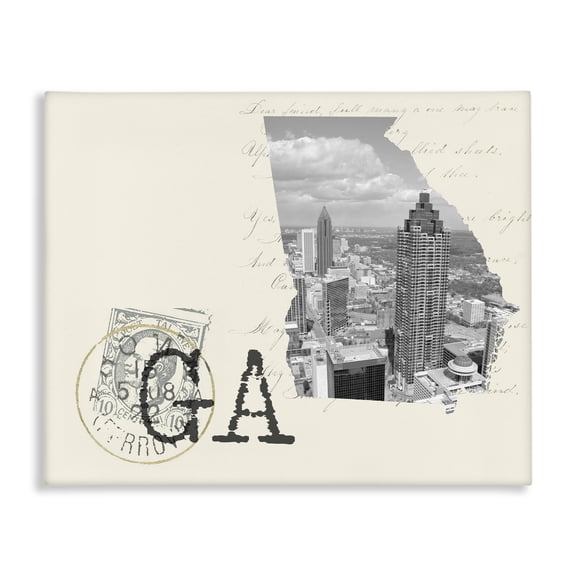 Stupell Industries Rustic Lodge Georgia Black and White Photograph on Cream Paper Postcard Canvas Art, 20 x 16, by Lil' Rue