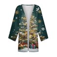 thumbnail image 7 of Women's Casual and Fashionable Christmas Printed Lightweight Mid-Length Jacket Cardigan, for Spring and Fall Wear,Dark Green,2XL, 7 of 7