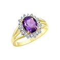 thumbnail image 6 of RYLOS Rings for Women 14K Gold Plated Silver Ring Princess Diana Inspired 9X7MM Gemstone & Halo of Diamonds February Amethyst Jewelry for Women Size 5, 6 of 7