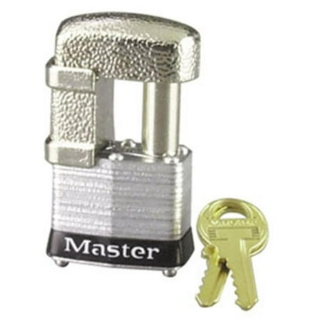 Removable Cylinder Padlock 37KA Shrouded Laminated Steel Pin Tumbler Padlock, Keyed Alike, 1-9/16-Inch Wide Body, Shackle Fits 9/32-Inch Or 1/2-Inch Diameter, Non-rekeyable, 4-pin cylinder.., By Master Lock ()