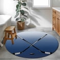 thumbnail image 4 of Navy Blue Ice Hockey Round Rugs 4ft, Winter Sports Ball Games Ombre Non Slip Washable Rug Runner, Low Pile Indoor Floor Carpet Mat Bathroom Rugs for Living Room, Bedroom, Kids Room, 4 of 9