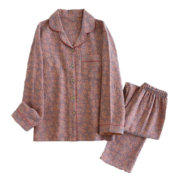 HBYJLZYG Womens Pajama Sets, Floral Print Casual Turndown Collar Long Sleeve Tops And Pants 2 Piece Set Sleepwear Loungewear