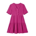 thumbnail image 3 of Plus Size Maxi Dresses for Womens 2026 Summer Fashion Solid Color Sleeve Maxi Skirt Short-Sleeved Round Neck Short Dress With Thigh Length Hem, 3 of 5