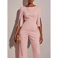 thumbnail image 2 of ZOELNIC Women's Elegant Formal Jumpsuit Long Sleeve Pearl Accent Jumpsuit, Mid-Length Sleeve with Side Slit & Back Zipper, Office to Evening Wear, L, 2 of 4