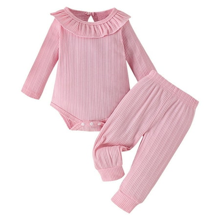 

Baby Girls Ruffle Bodysuit Solid Long Sleeved Casual Plain Blouse Romper Kids 2PCS Blouse And Pant Children Jumpsuit Girls Athletic Outfit Matching Family Pajamas Fall Girls Baby Clothes Welcome Home