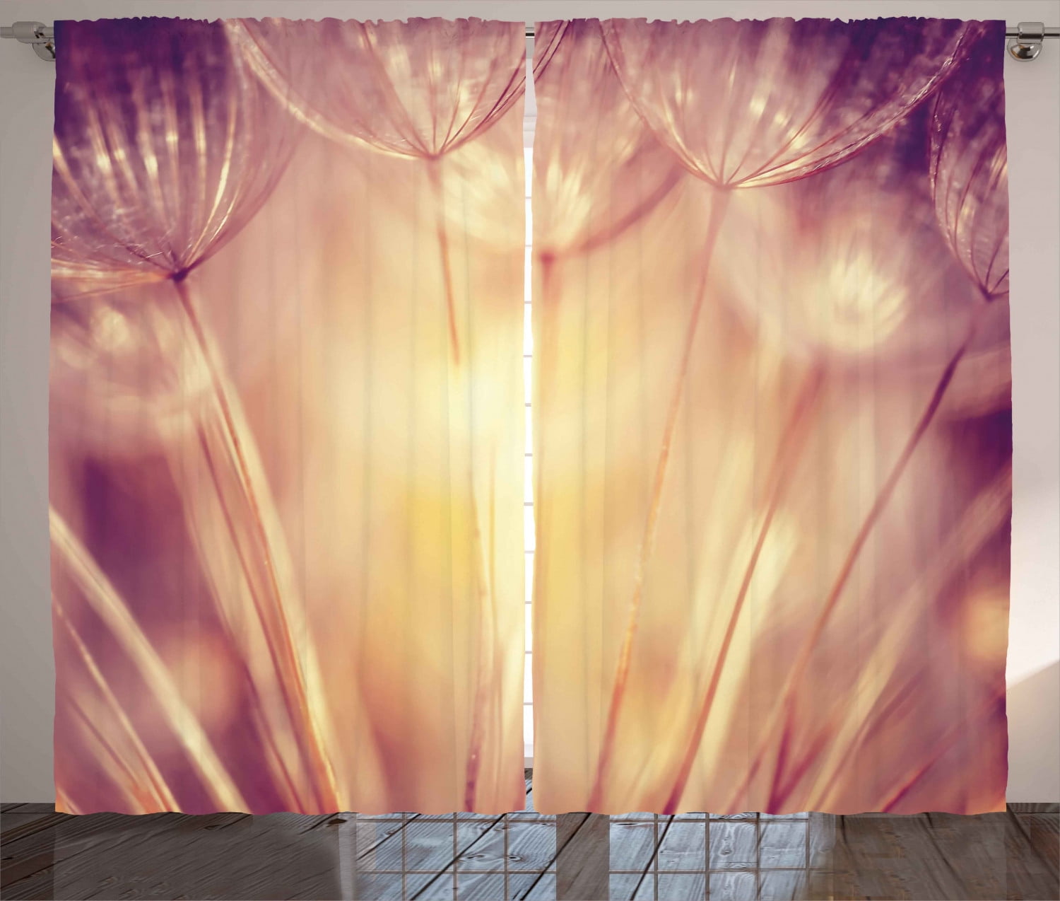 Ivory Curtains 2 Panels Set, Close Up Dandelion Plant Petals Spring