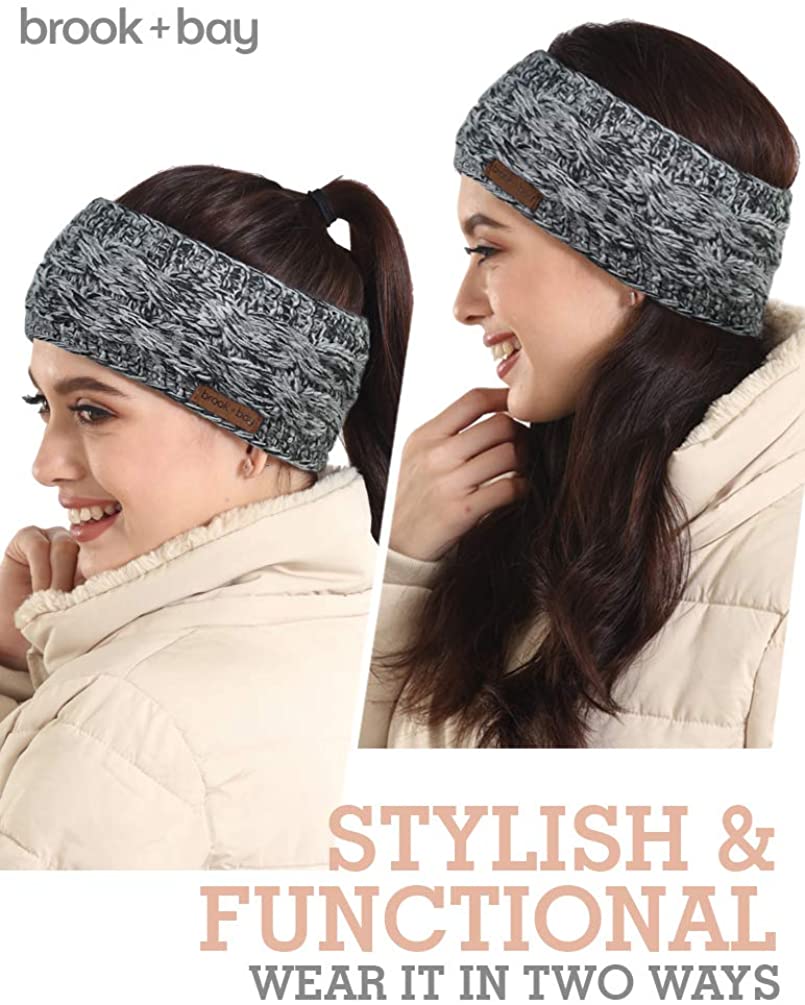 Women Fleece Lined Headband Winter Ear Warmer Headband Head Wrap Cable Headband