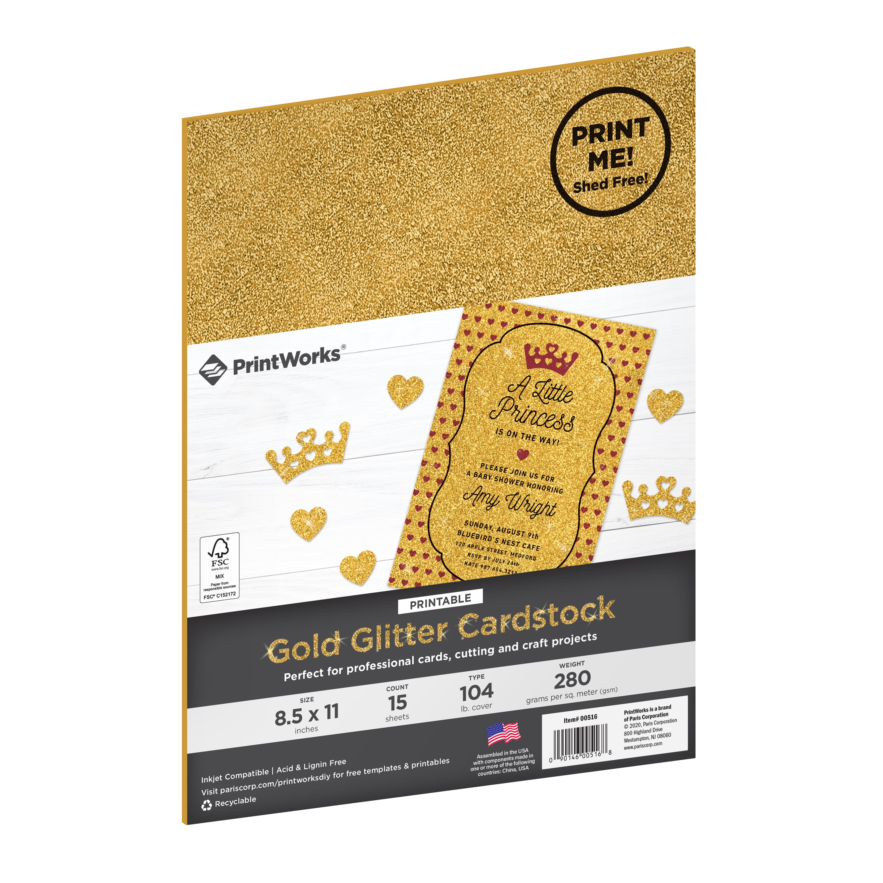 Printworks Gold Glitter Cardstock, 8.5 x 11, 15 Sheets