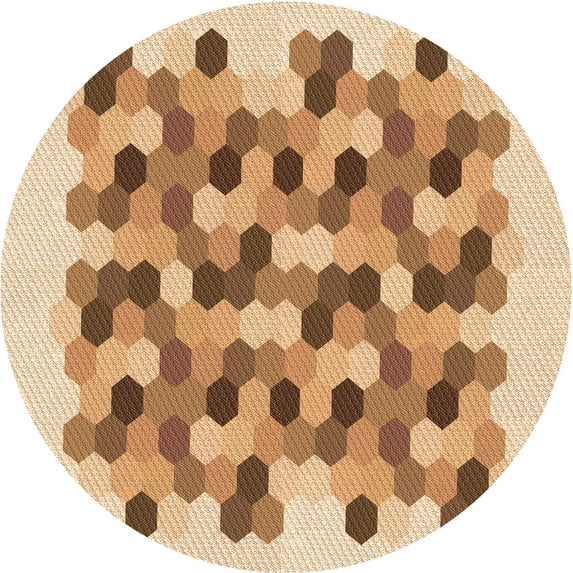 Ahgly Company Indoor Round Patterned Cardboard Brown Gold Area Rugs, 3' Round
