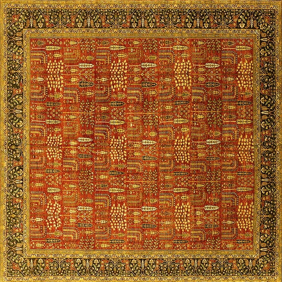 Ahgly Company Indoor Square Oriental Yellow Industrial Area Rugs, 8' Square