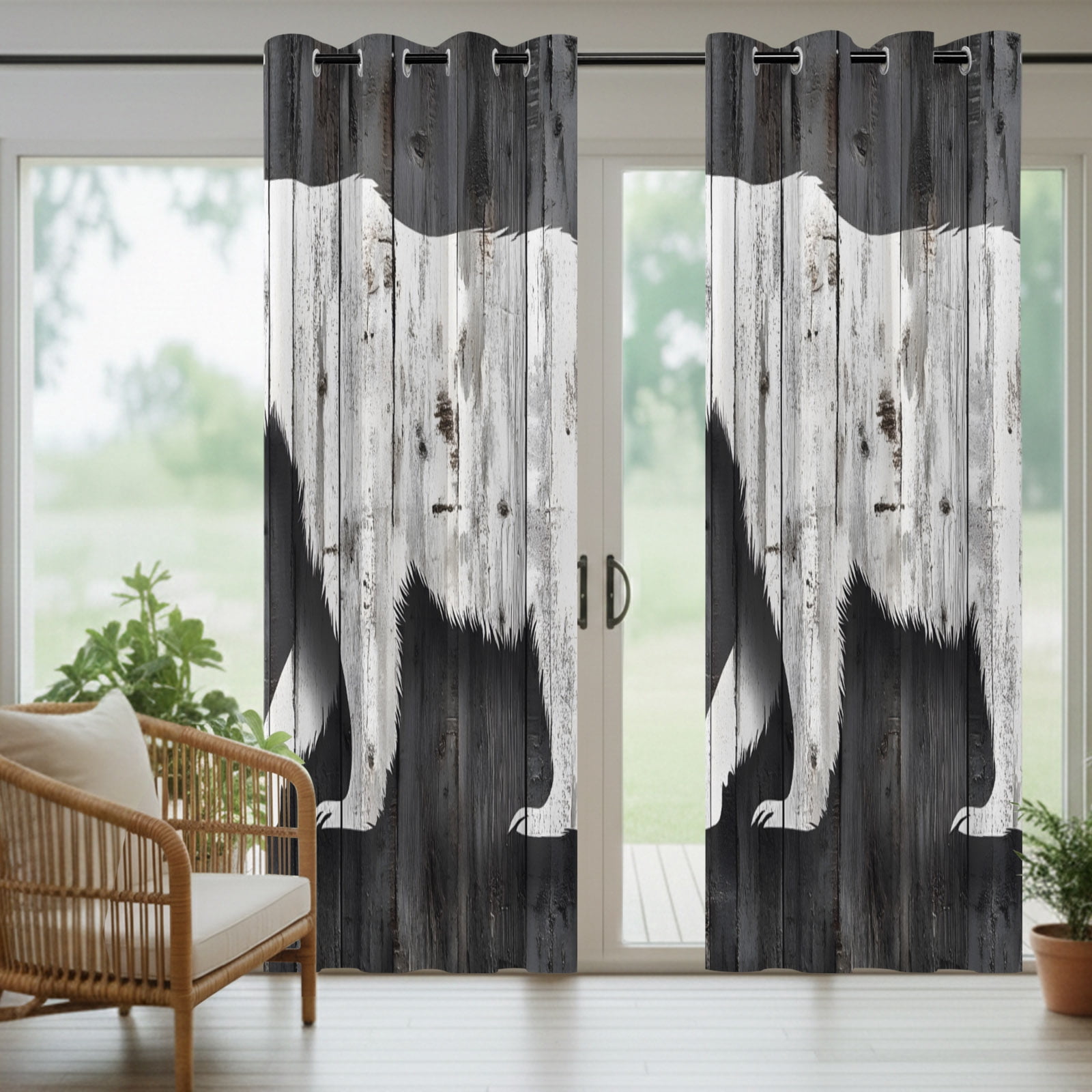 Outdoor Curtains for Patio Waterproof, Vintage Bear Windproof Pravicy Outside Porch Blackout Curtain, Retro Farmhouse Country Wooden Grain Sun Blocking Grommets Curtains for Cabana Gazebo 54"x108"